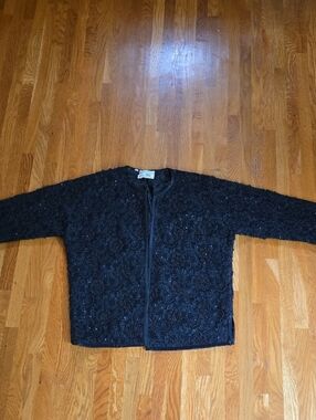 Vintage Black Sequined Cardigan Sweater - Classic Evening Layer Women's Small